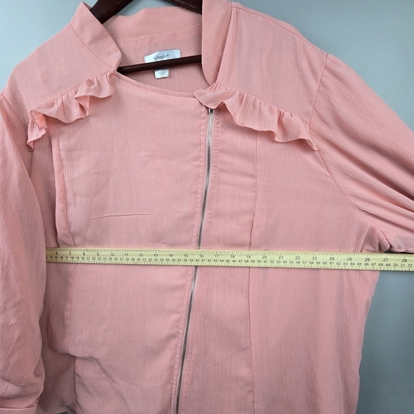 CJ BANKS Chic Ruffled Zip Cardigan Jacket Pink Womens Plus Sz 3X Dressy feminine - Picture 11 of 13
